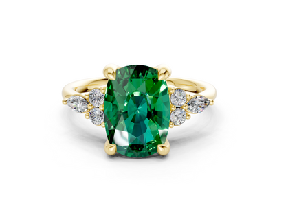 Lyra Emerald Gemstone Accent Elongated Cushion Cut 1.8mm Engagement Ring