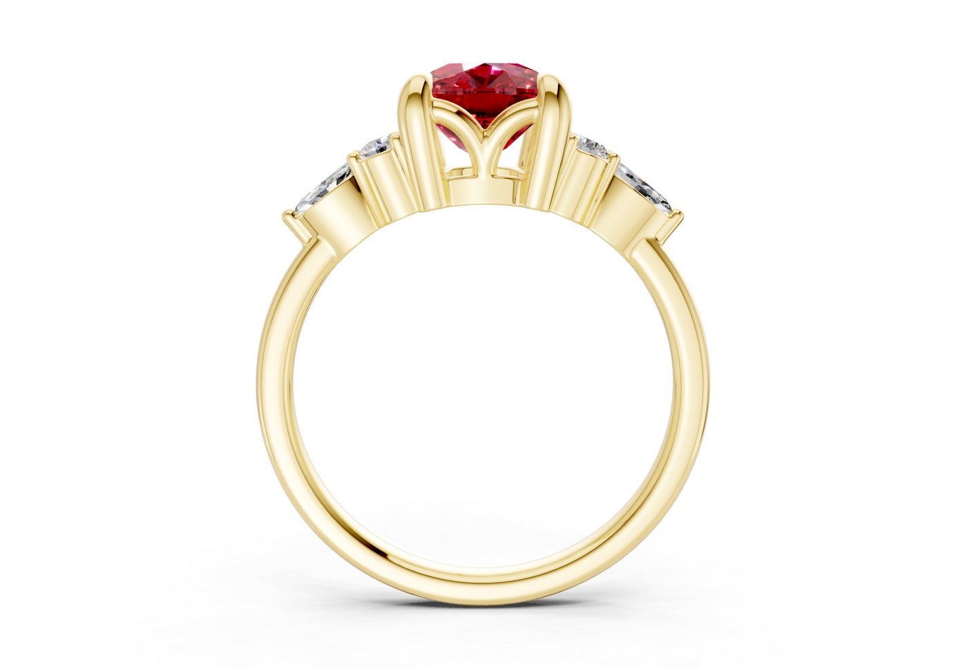 Lyra Ruby Gemstone Accent Elongated Cushion Cut 1.8mm Engagement Ring