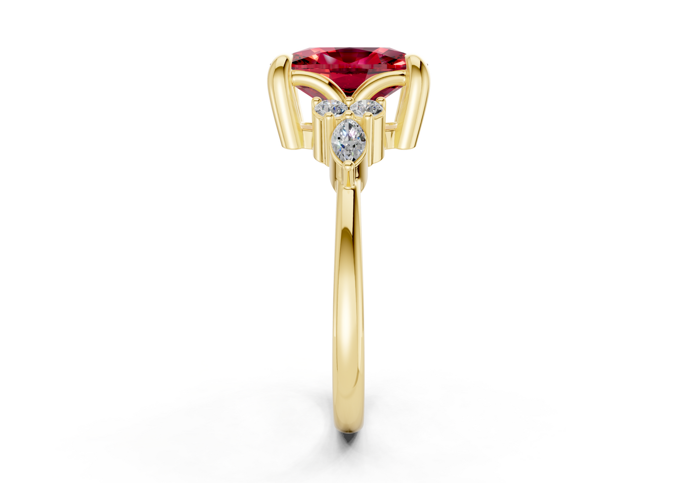Lyra Ruby Gemstone Accent Elongated Cushion Cut 2.3mm Engagement Ring
