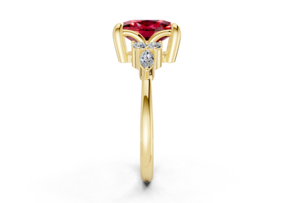 Lyra Ruby Gemstone Accent Elongated Cushion Cut 2.3mm Engagement Ring