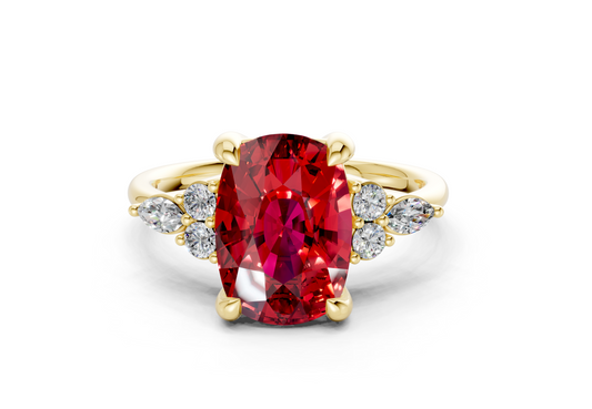 Lyra Ruby Gemstone Accent Elongated Cushion Cut 2.3mm Engagement Ring