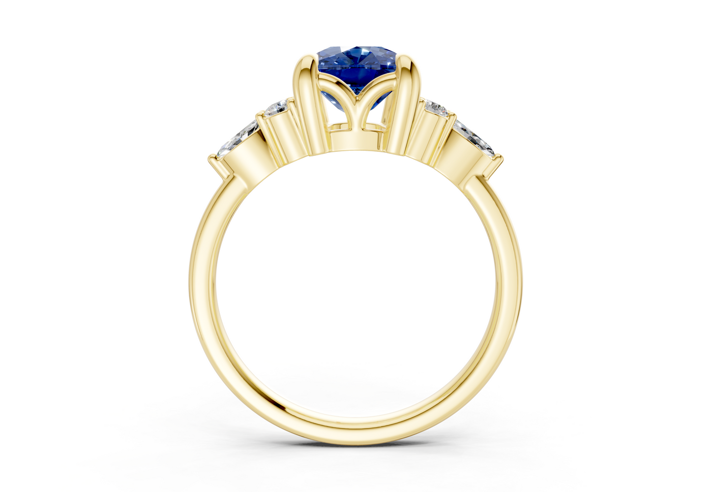 Lyra Sapphire Gemstone Accent Elongated Cushion Cut 1.8mm Engagement Ring