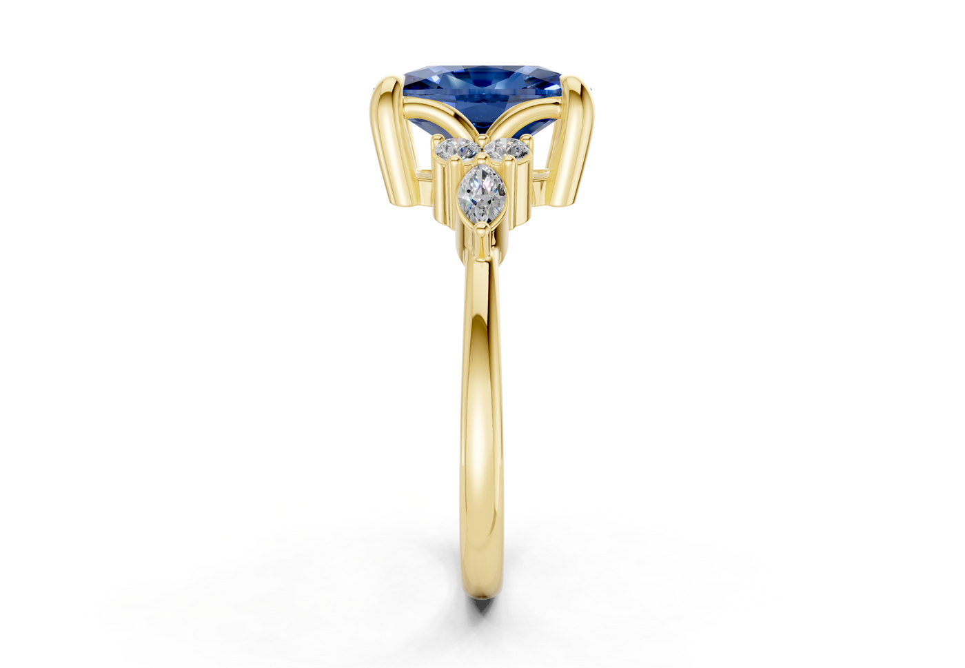 Lyra Sapphire Gemstone Accent Elongated Cushion Cut 2.3mm Engagement Ring