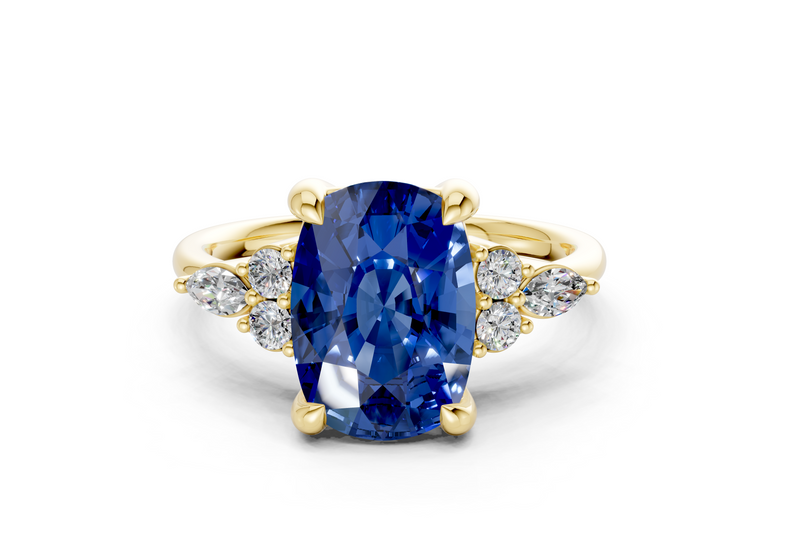 Lyra Sapphire Gemstone Accent Elongated Cushion Cut 2.3mm Engagement Ring