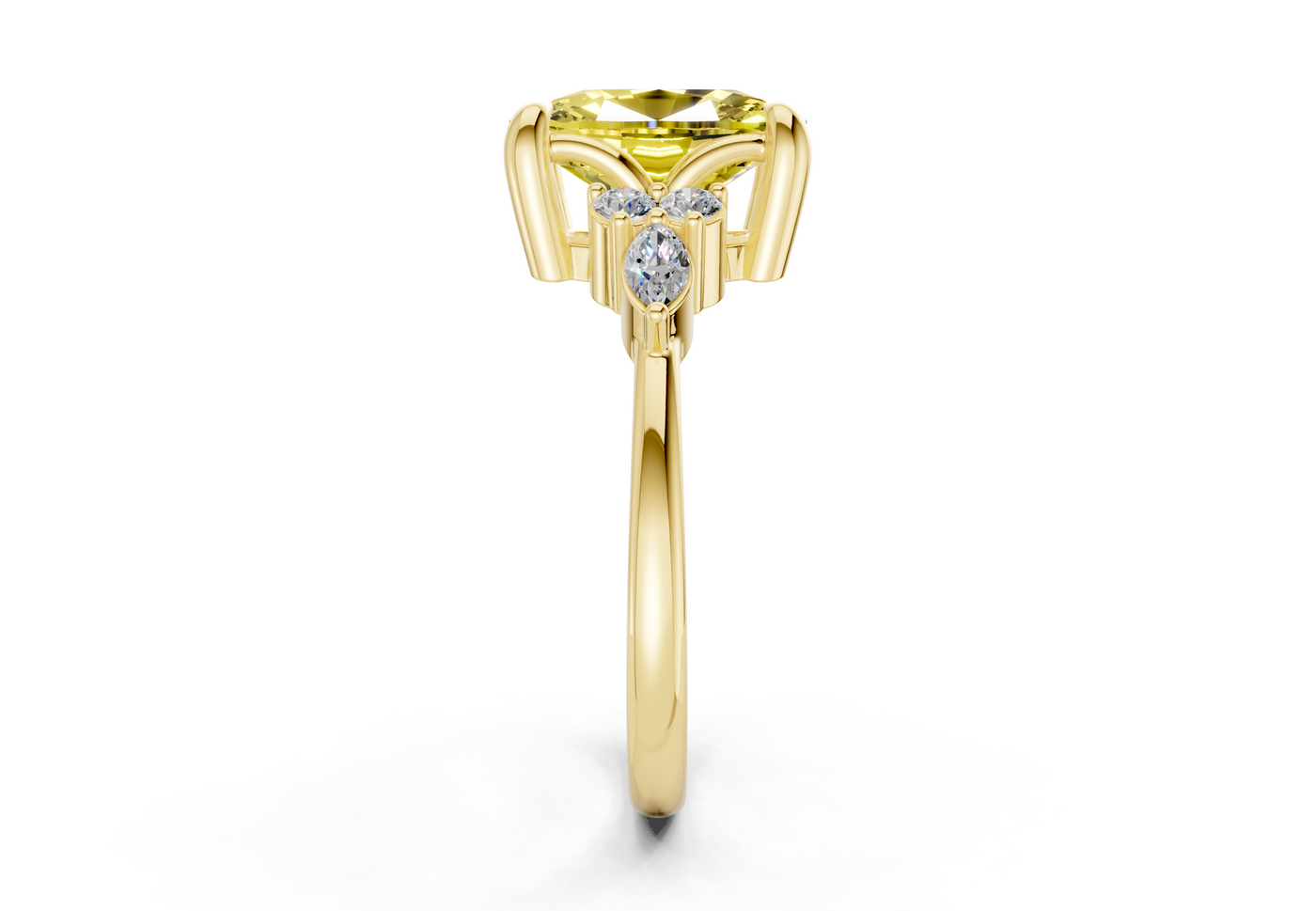 Lyra Yellow Diamond Accent Elongated Cushion Cut 2mm Engagement Ring
