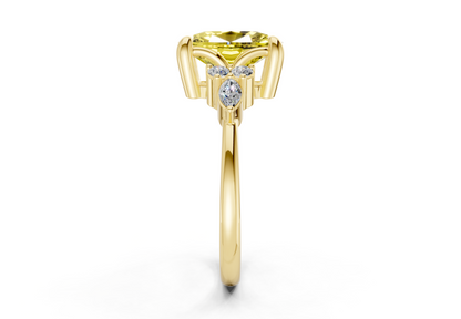 Lyra Yellow Diamond Accent Elongated Cushion Cut 1.8mm Engagement Ring