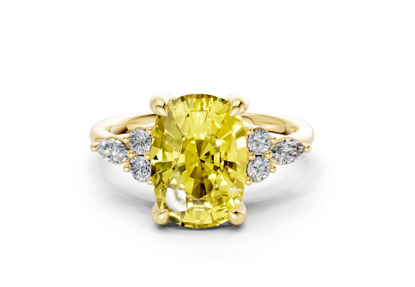 Lyra Yellow Diamond Accent Elongated Cushion Cut 1.8mm Engagement Ring