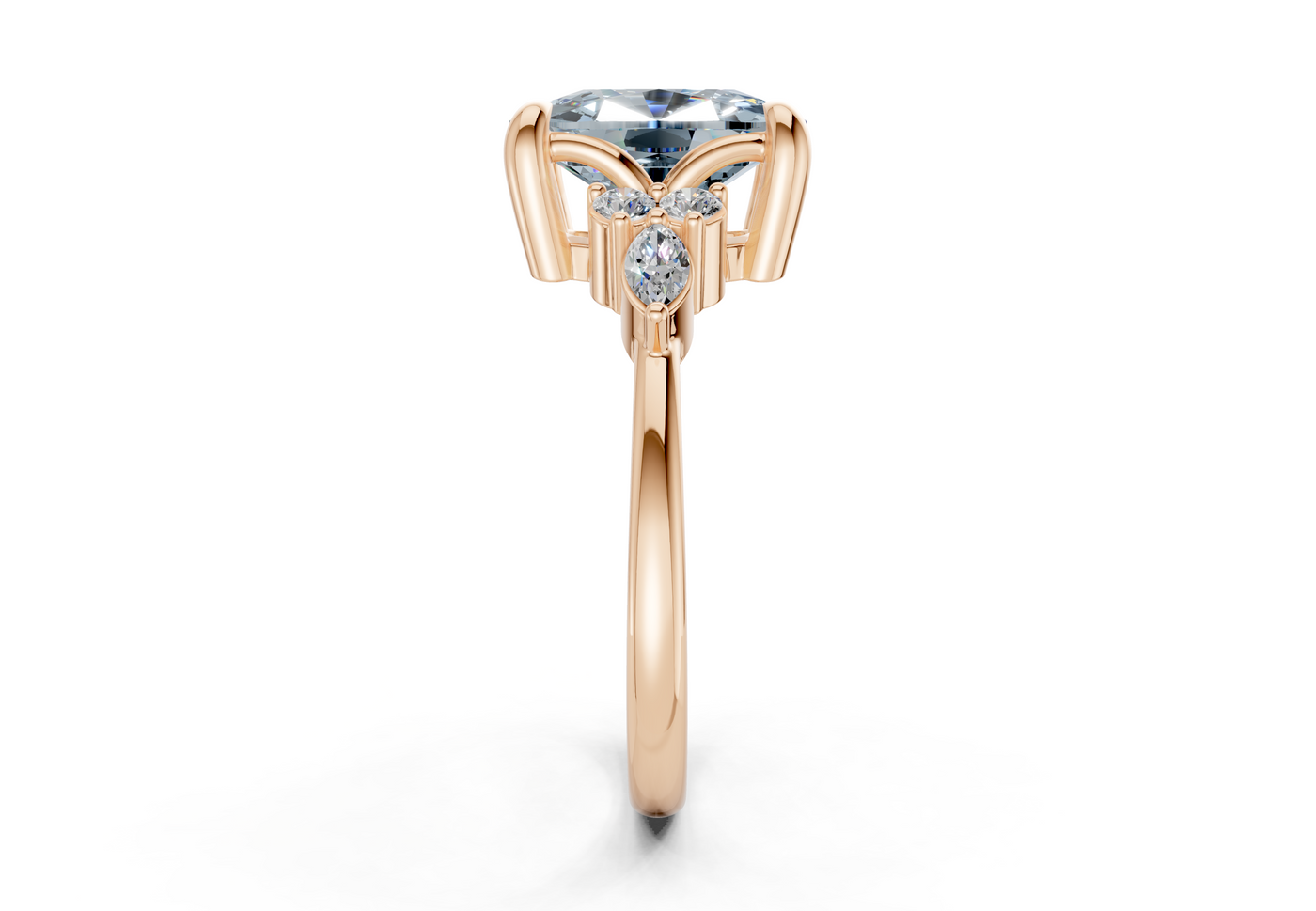 Lyra Blue Diamond Accent Elongated Cushion Cut 2mm Engagement Ring