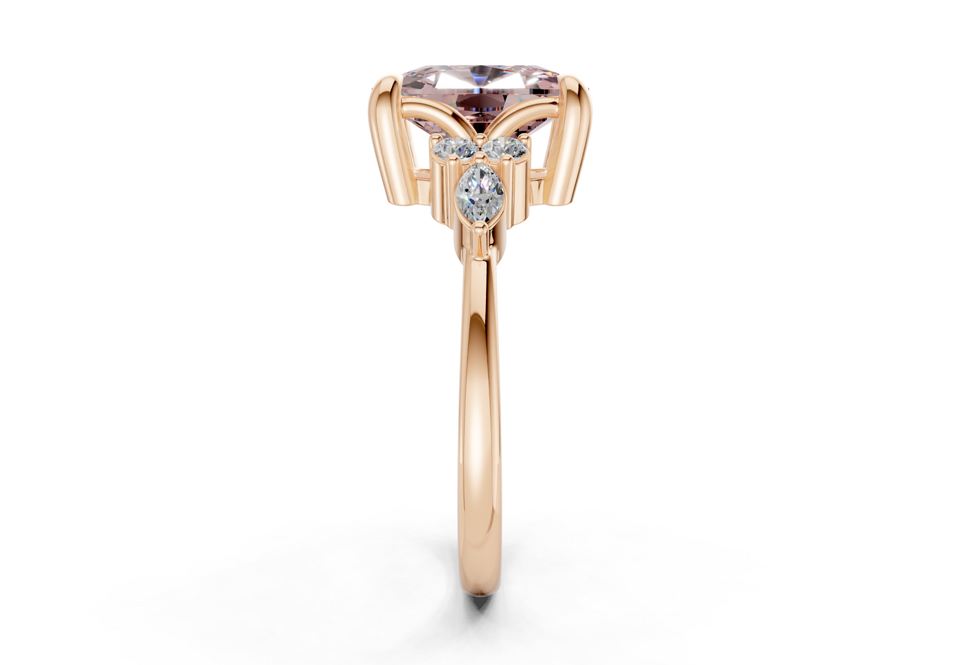 Lyra Pink Diamond Accent Elongated Cushion Cut 2mm Engagement Ring