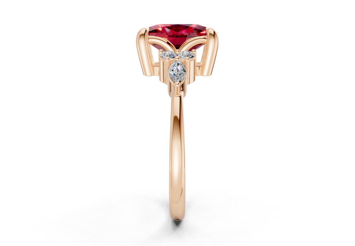 Lyra Ruby Gemstone Accent Elongated Cushion Cut 1.8mm Engagement Ring