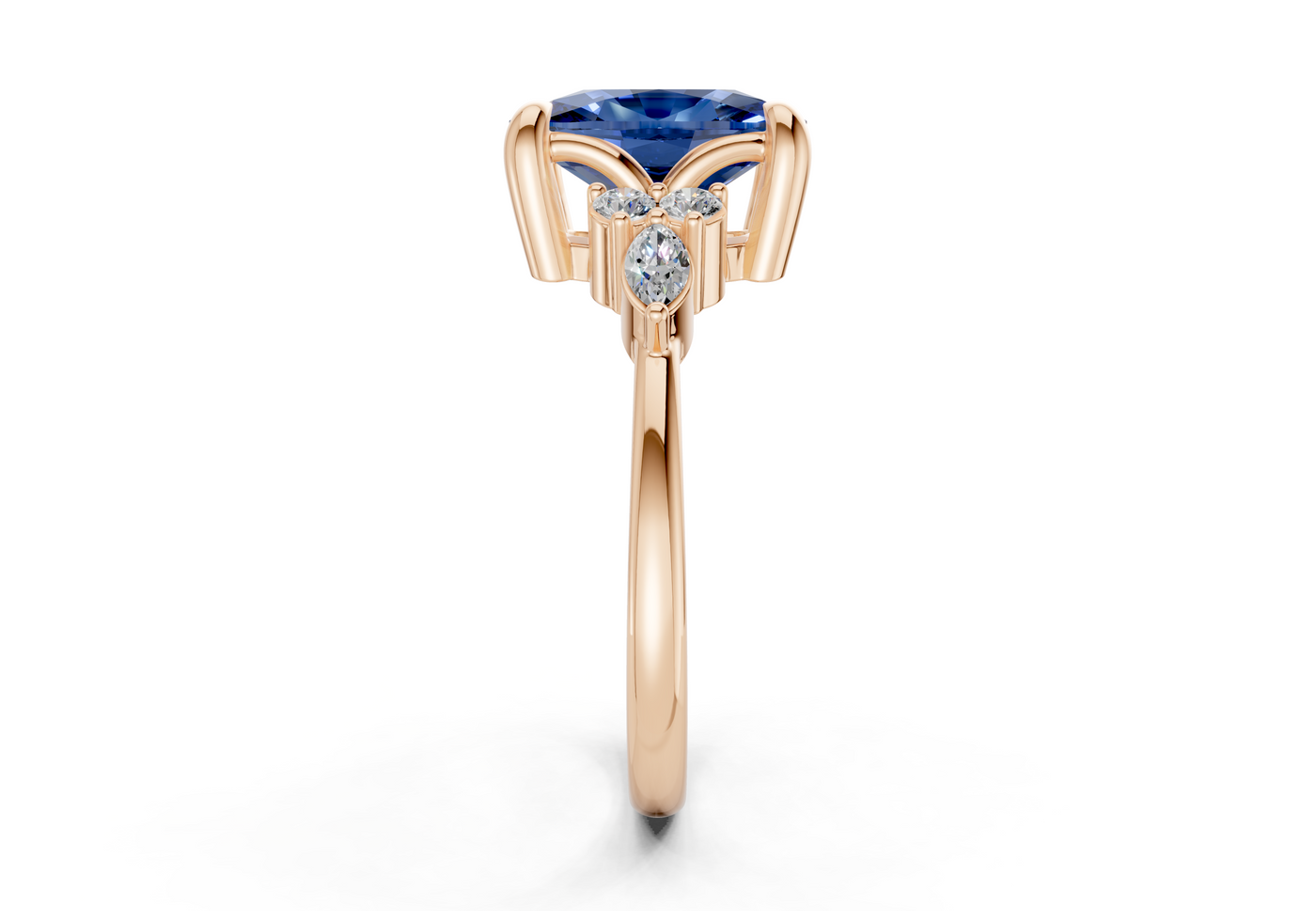 Lyra Sapphire Gemstone Accent Elongated Cushion Cut 2mm Engagement Ring