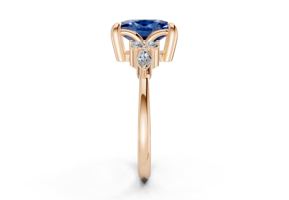 Lyra Sapphire Gemstone Accent Elongated Cushion Cut 2.3mm Engagement Ring
