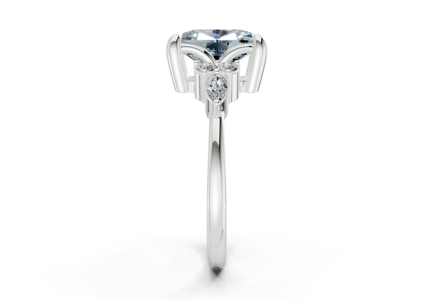 Lyra Blue Diamond Accent Elongated Cushion Cut 2mm Engagement Ring