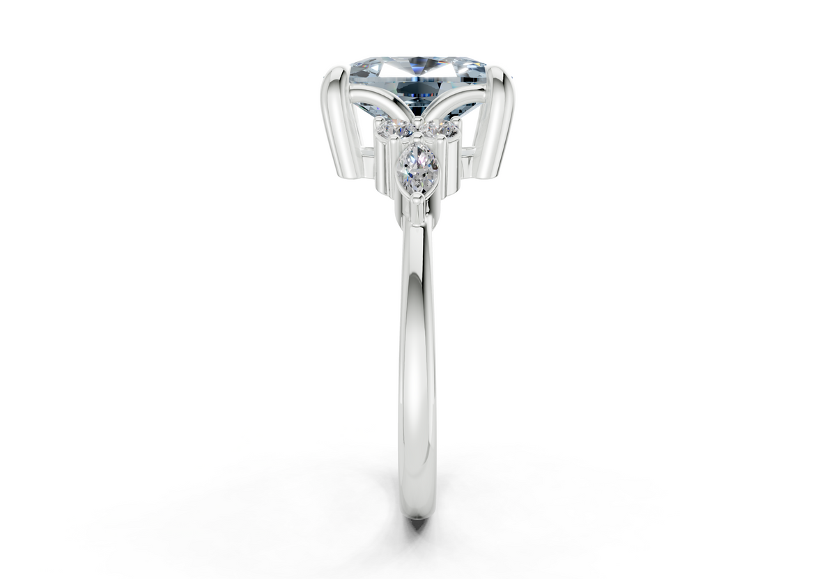 Lyra Blue Diamond Accent Elongated Cushion Cut 1.8mm Engagement Ring