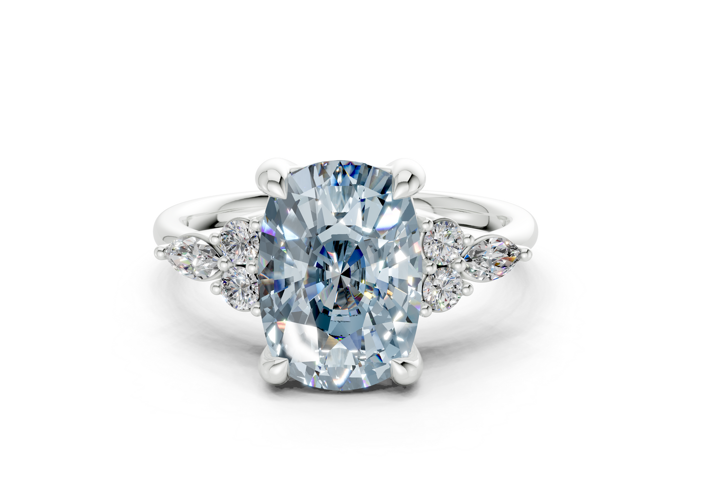 Lyra Blue Diamond Accent Elongated Cushion Cut 2mm Engagement Ring