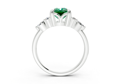 Lyra Emerald Gemstone Accent Elongated Cushion Cut 1.8mm Engagement Ring