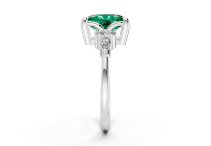 Lyra Emerald Gemstone Accent Elongated Cushion Cut 1.8mm Engagement Ring