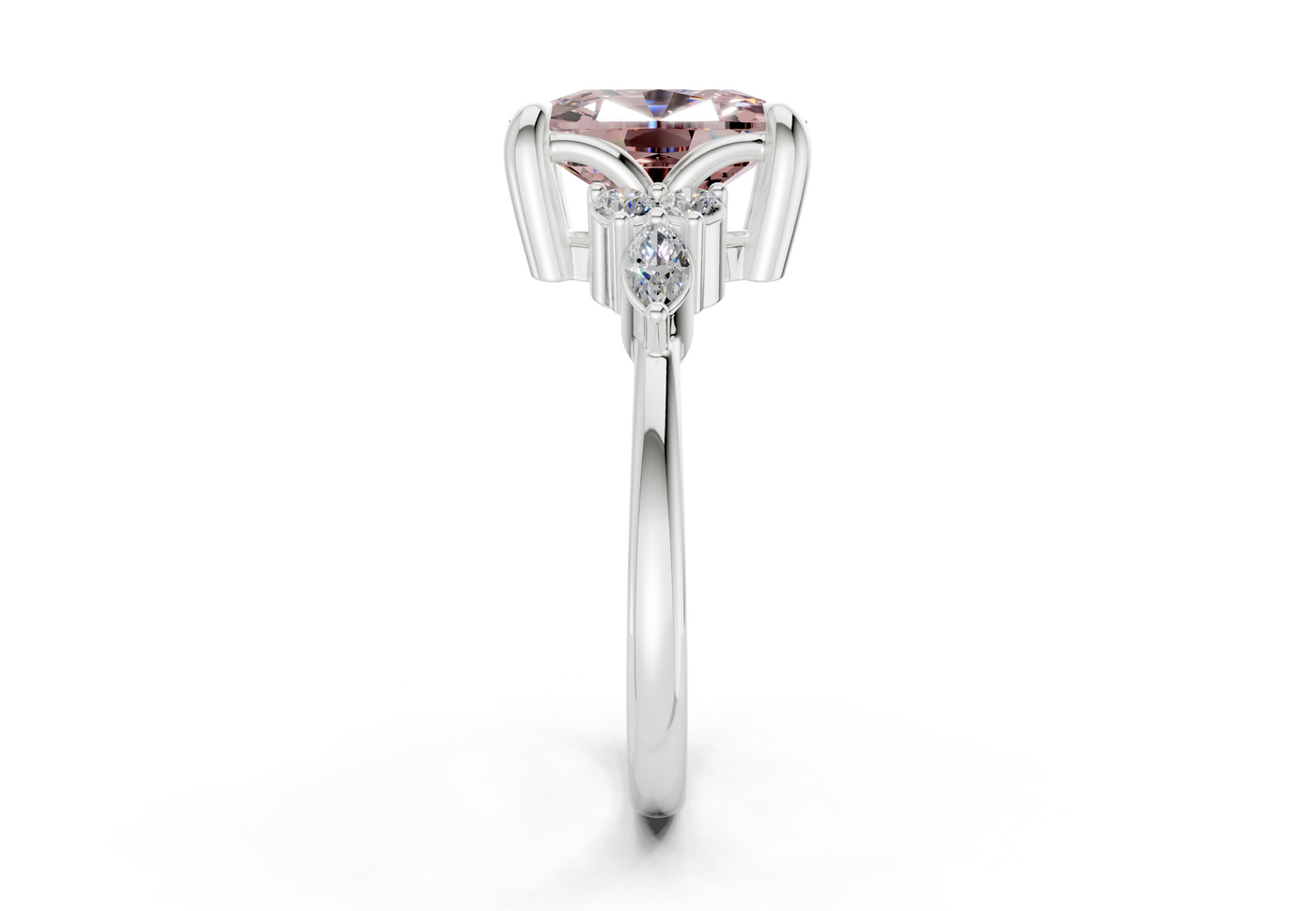 Lyra Pink Diamond Accent Elongated Cushion Cut 2mm Engagement Ring
