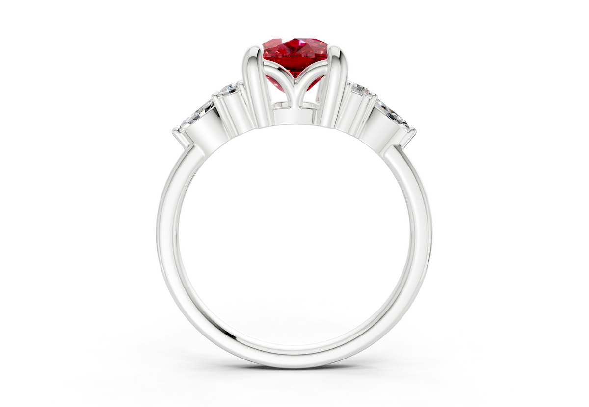 Lyra Ruby Gemstone Accent Elongated Cushion Cut 1.8mm Engagement Ring