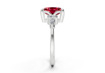 Lyra Ruby Gemstone Accent Elongated Cushion Cut 2.3mm Engagement Ring