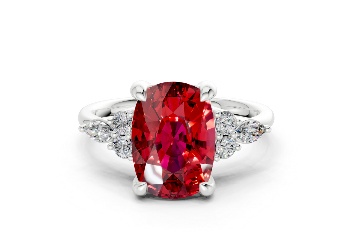 Lyra Ruby Gemstone Accent Elongated Cushion Cut 2mm Engagement Ring