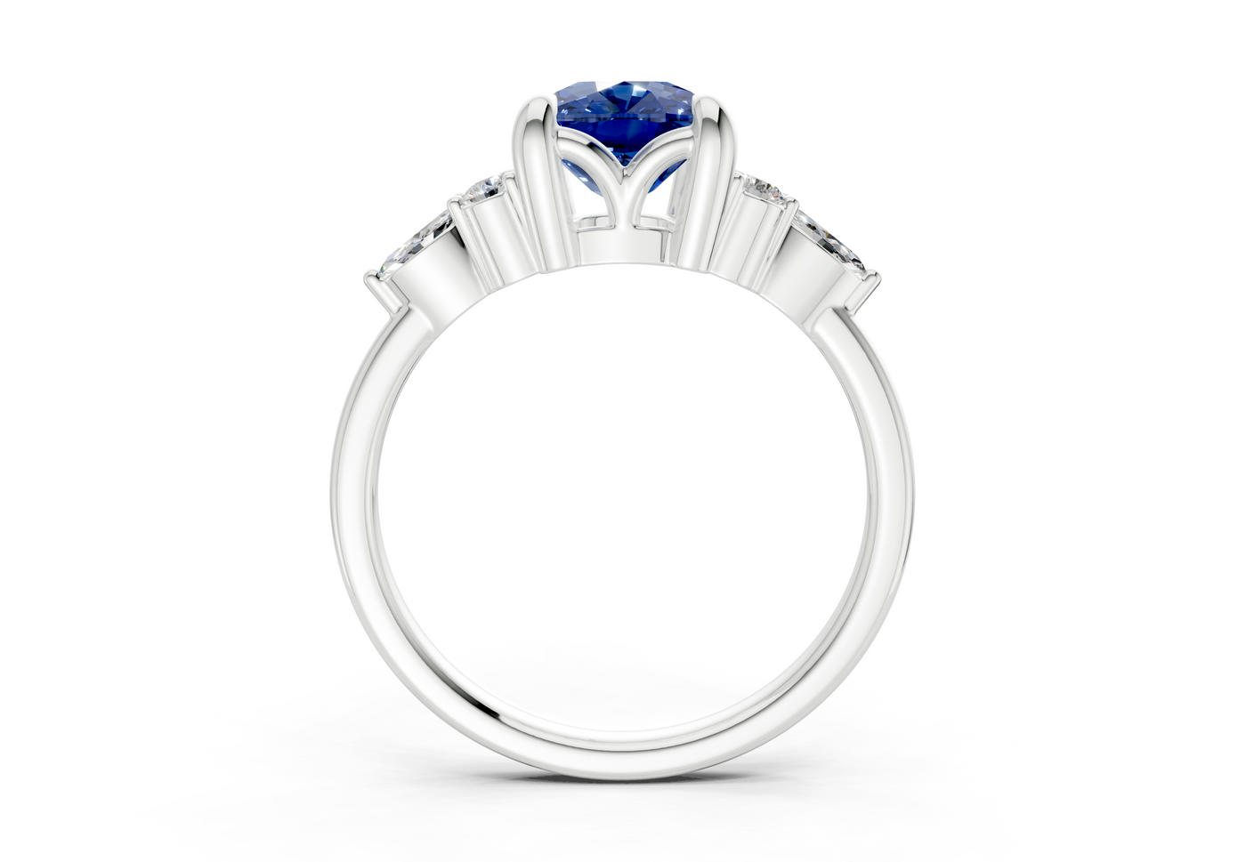 Lyra Sapphire Gemstone Accent Elongated Cushion Cut 2.3mm Engagement Ring
