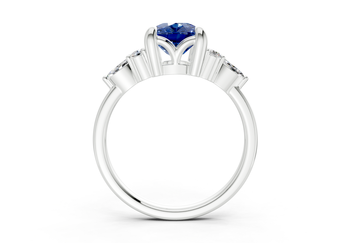 Lyra Sapphire Gemstone Accent Elongated Cushion Cut 1.8mm Engagement Ring