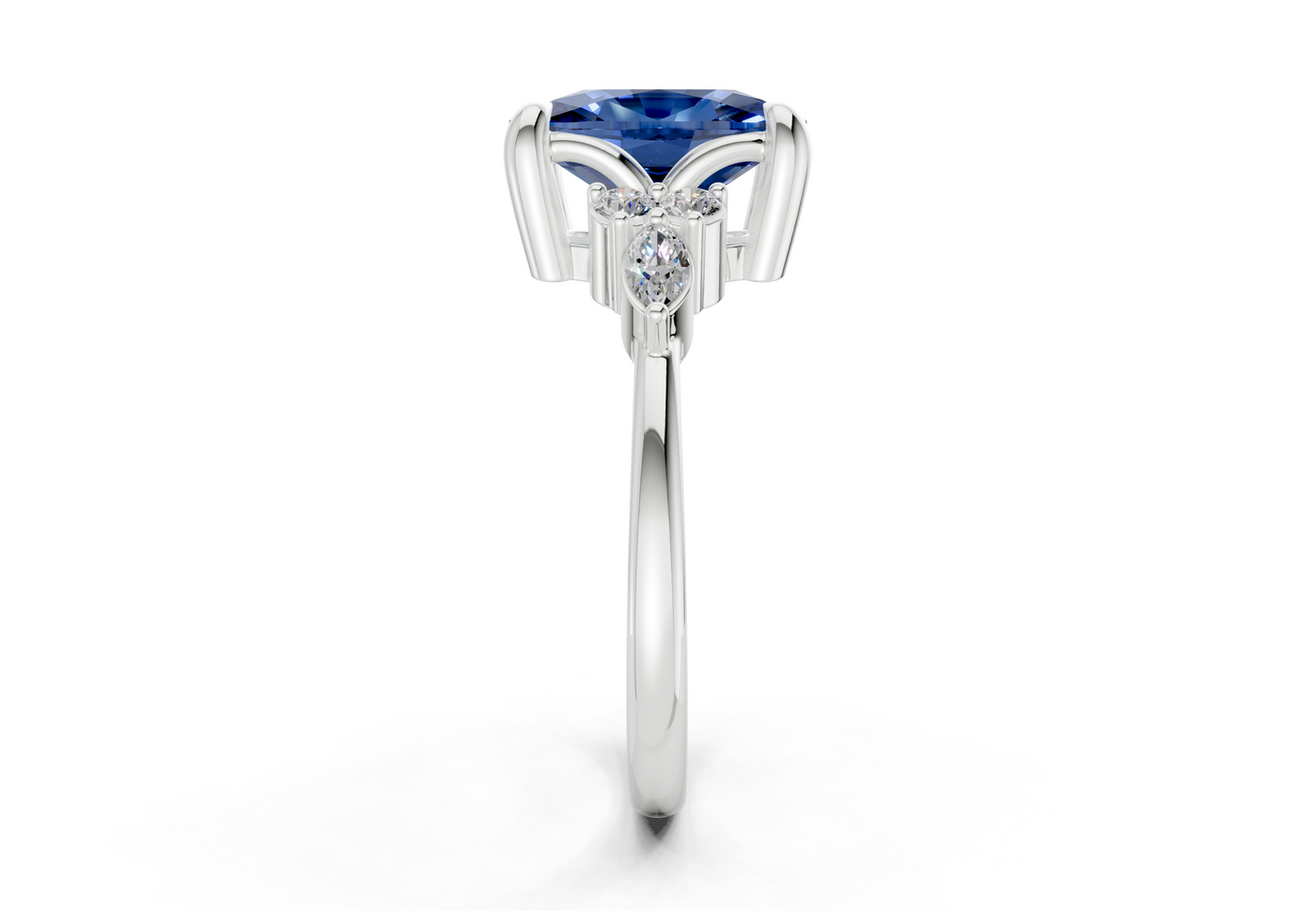 Lyra Sapphire Gemstone Accent Elongated Cushion Cut 2mm Engagement Ring