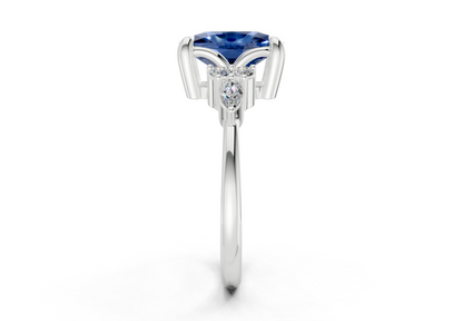 Lyra Sapphire Gemstone Accent Elongated Cushion Cut 2mm Engagement Ring