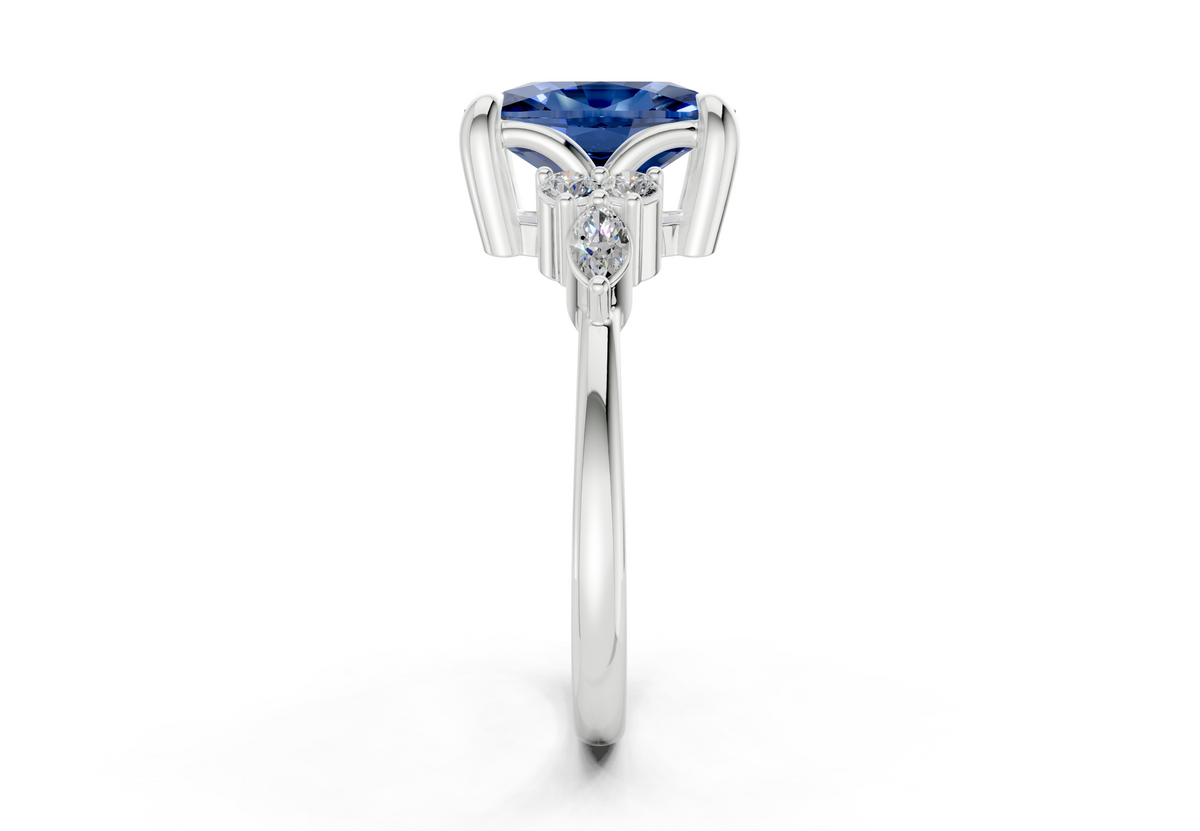Lyra Sapphire Gemstone Accent Elongated Cushion Cut 2.3mm Engagement Ring