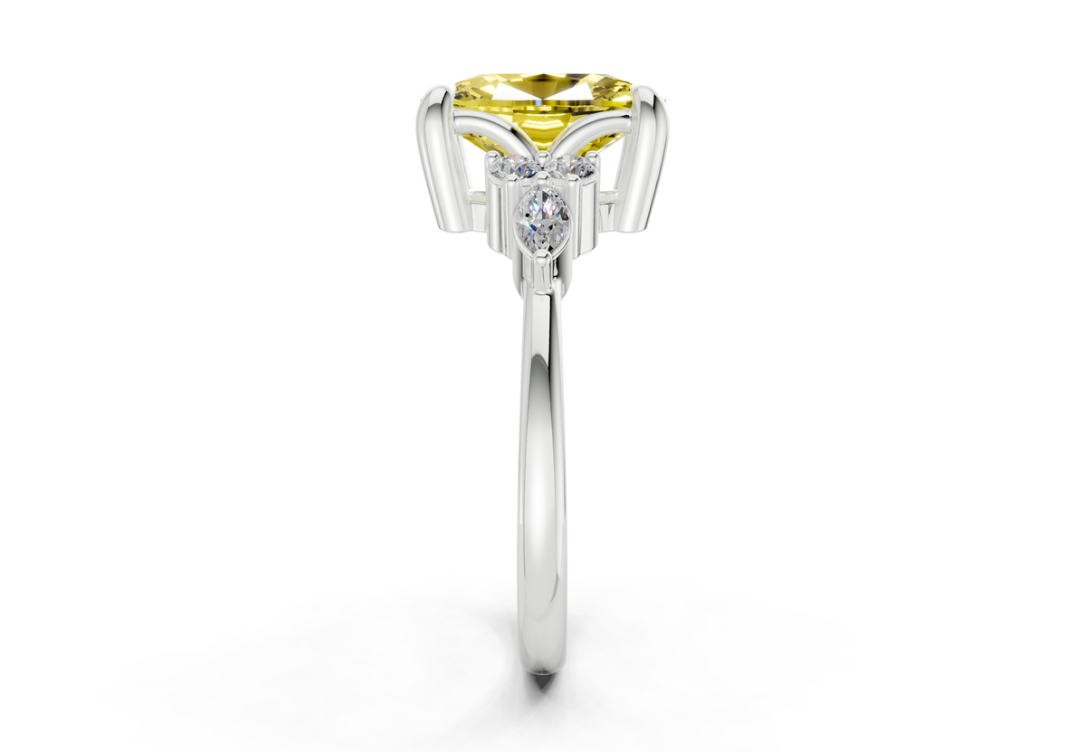 Lyra Yellow Diamond Accent Elongated Cushion Cut 2mm Engagement Ring