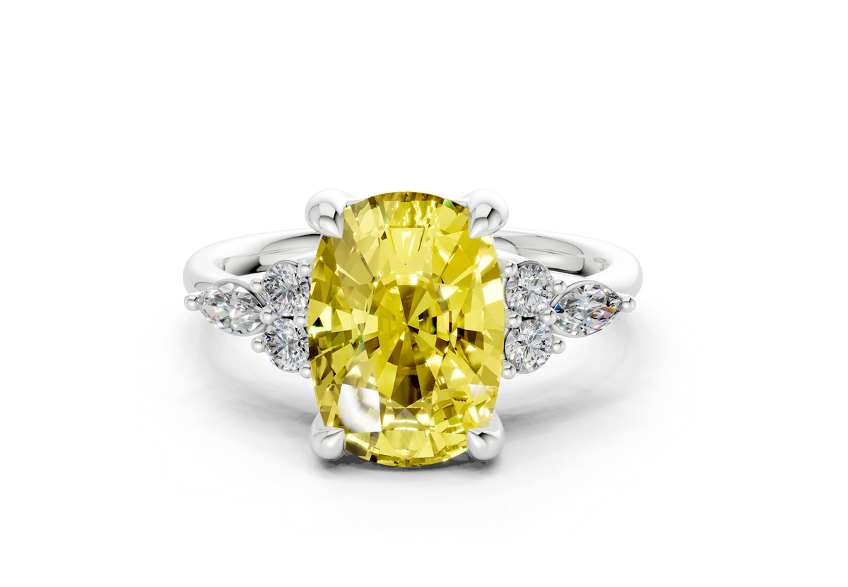 Lyra Yellow Diamond Accent Elongated Cushion Cut 1.8mm Engagement Ring