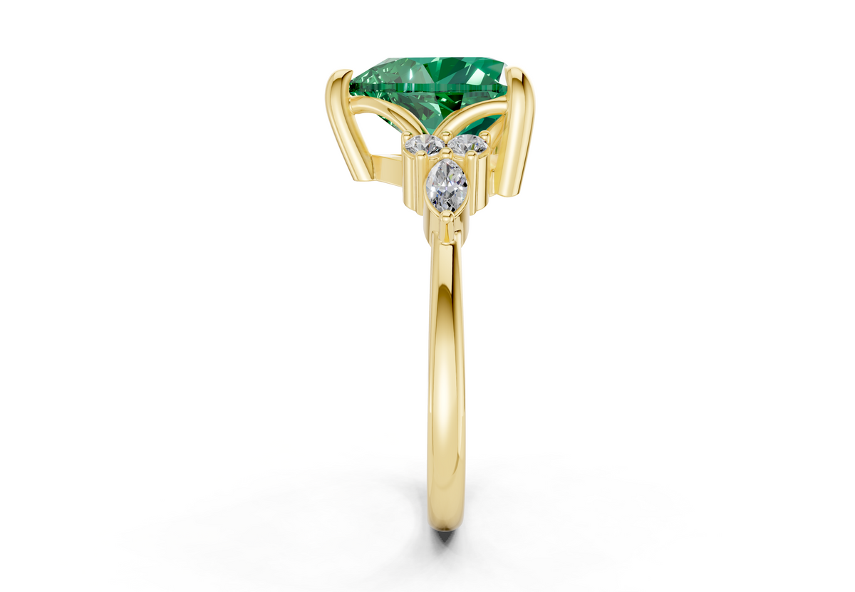 Lyra Emerald Gemstone Accent Heart Cut 2mm Engagement Ring