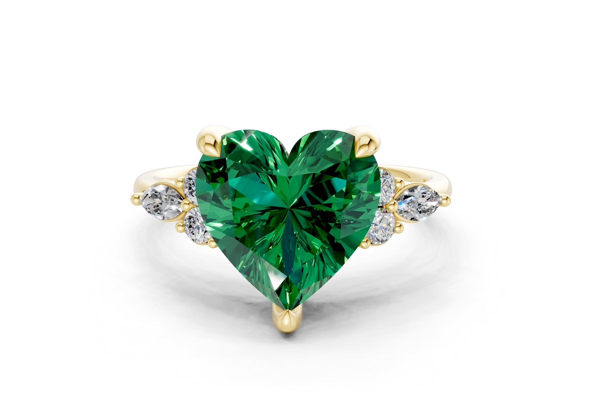 Lyra Emerald Gemstone Accent Heart Cut 2mm Engagement Ring
