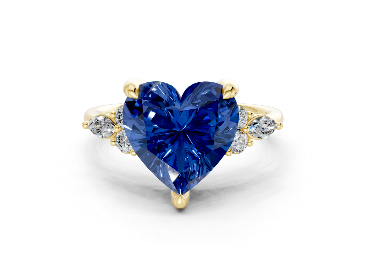Lyra Sapphire Gemstone Accent Heart Cut 1.8mm Engagement Ring