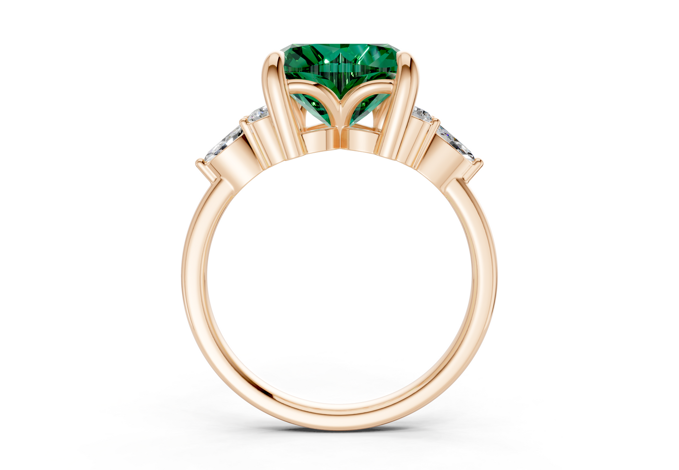 Lyra Emerald Gemstone Accent Heart Cut 2.3mm Engagement Ring