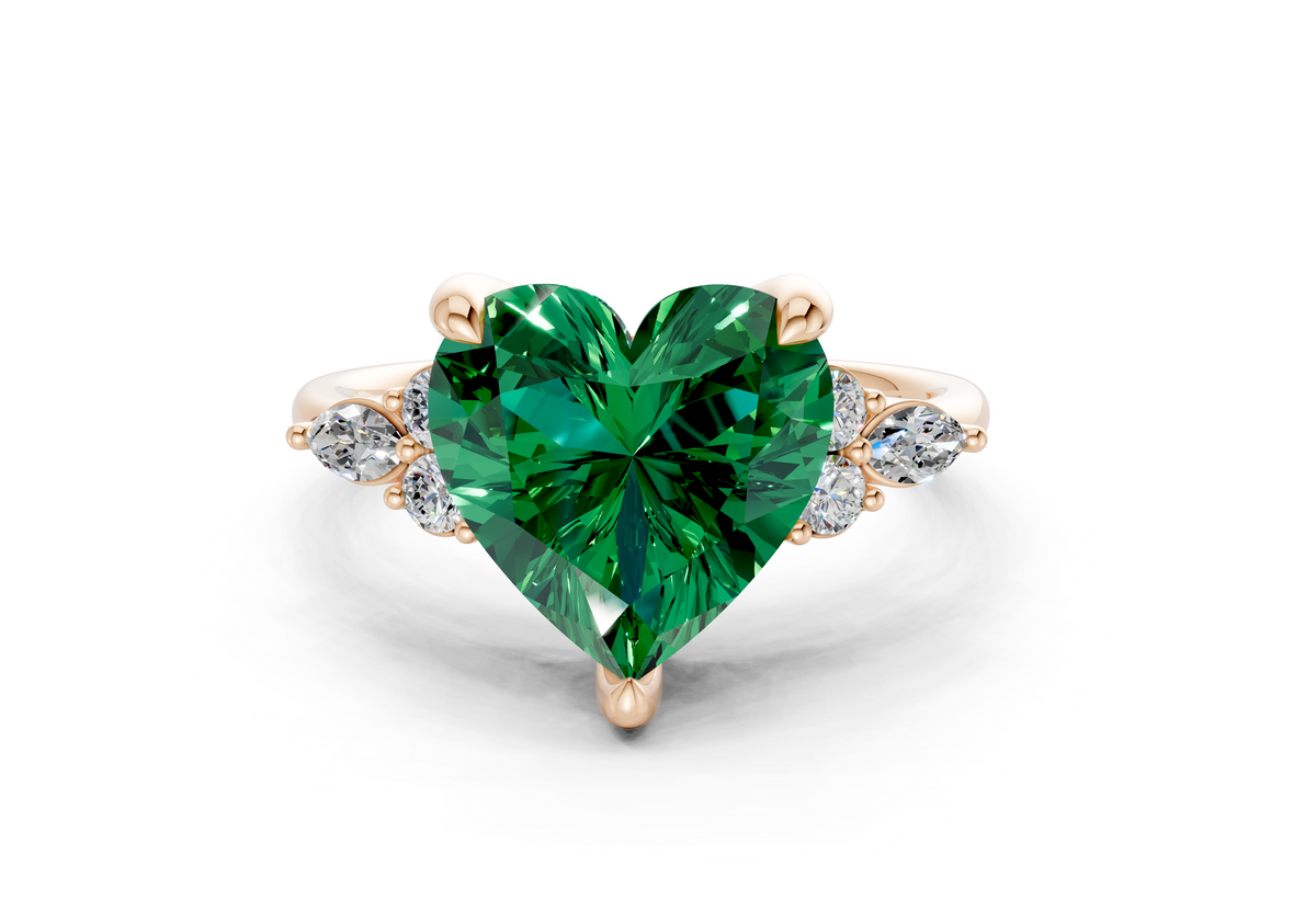 Lyra Emerald Gemstone Accent Heart Cut 2.3mm Engagement Ring