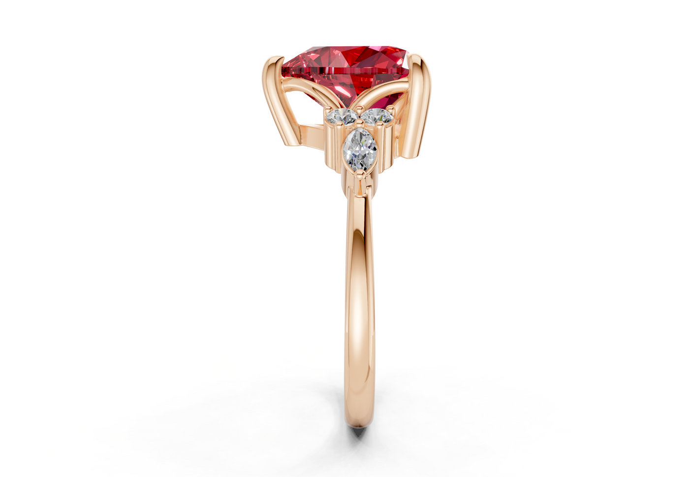 Lyra Ruby Gemstone Accent Heart Cut 1.8mm Engagement Ring