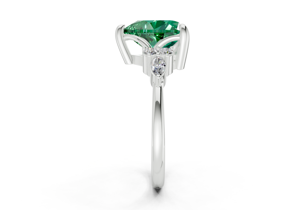 Lyra Emerald Gemstone Accent Heart Cut 1.8mm Engagement Ring
