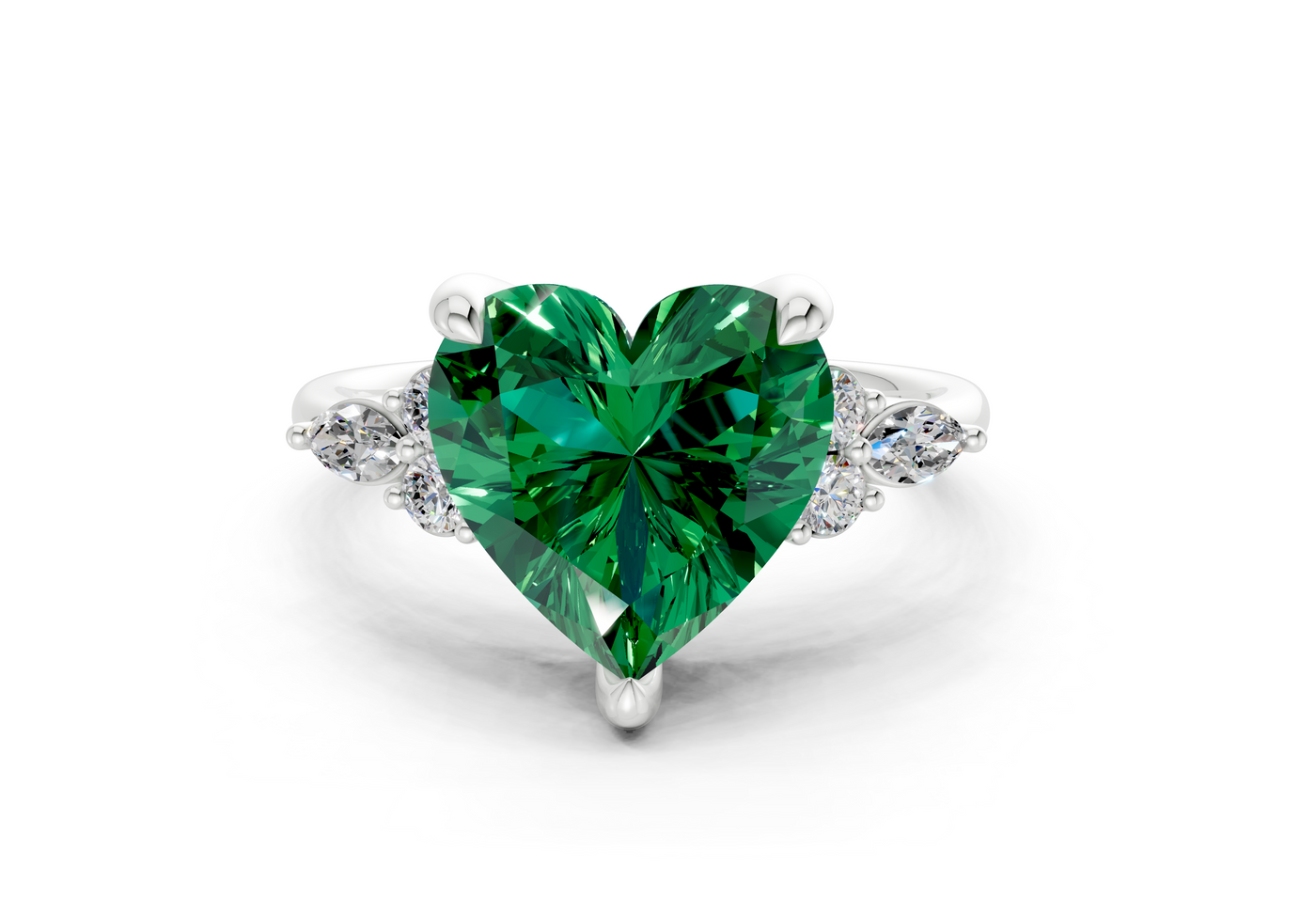 Lyra Emerald Gemstone Accent Heart Cut 2mm Engagement Ring