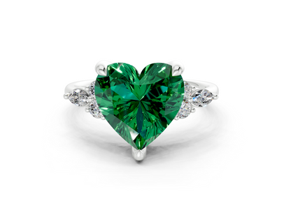 Lyra Emerald Gemstone Accent Heart Cut 1.8mm Engagement Ring