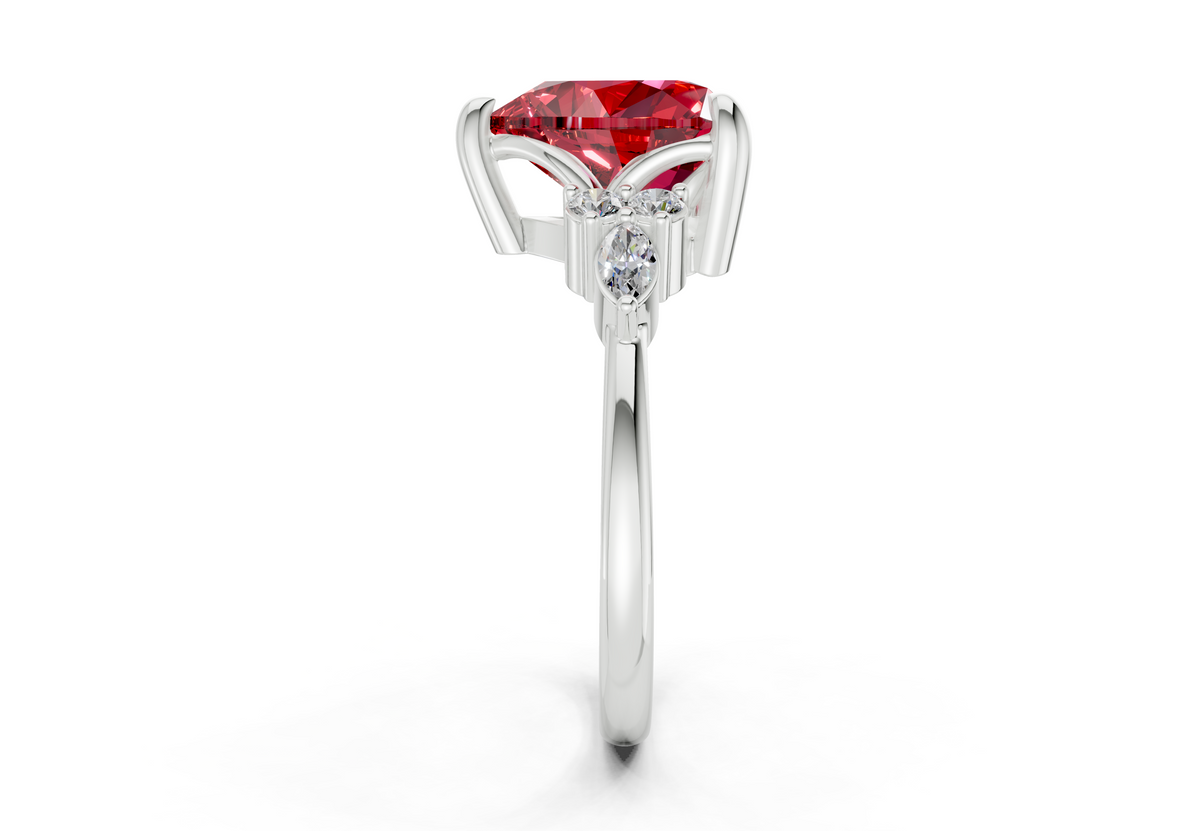 Lyra Ruby Gemstone Accent Heart Cut 2mm Engagement Ring