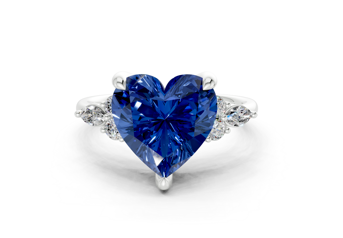 Lyra Sapphire Gemstone Accent Heart Cut 1.8mm Engagement Ring