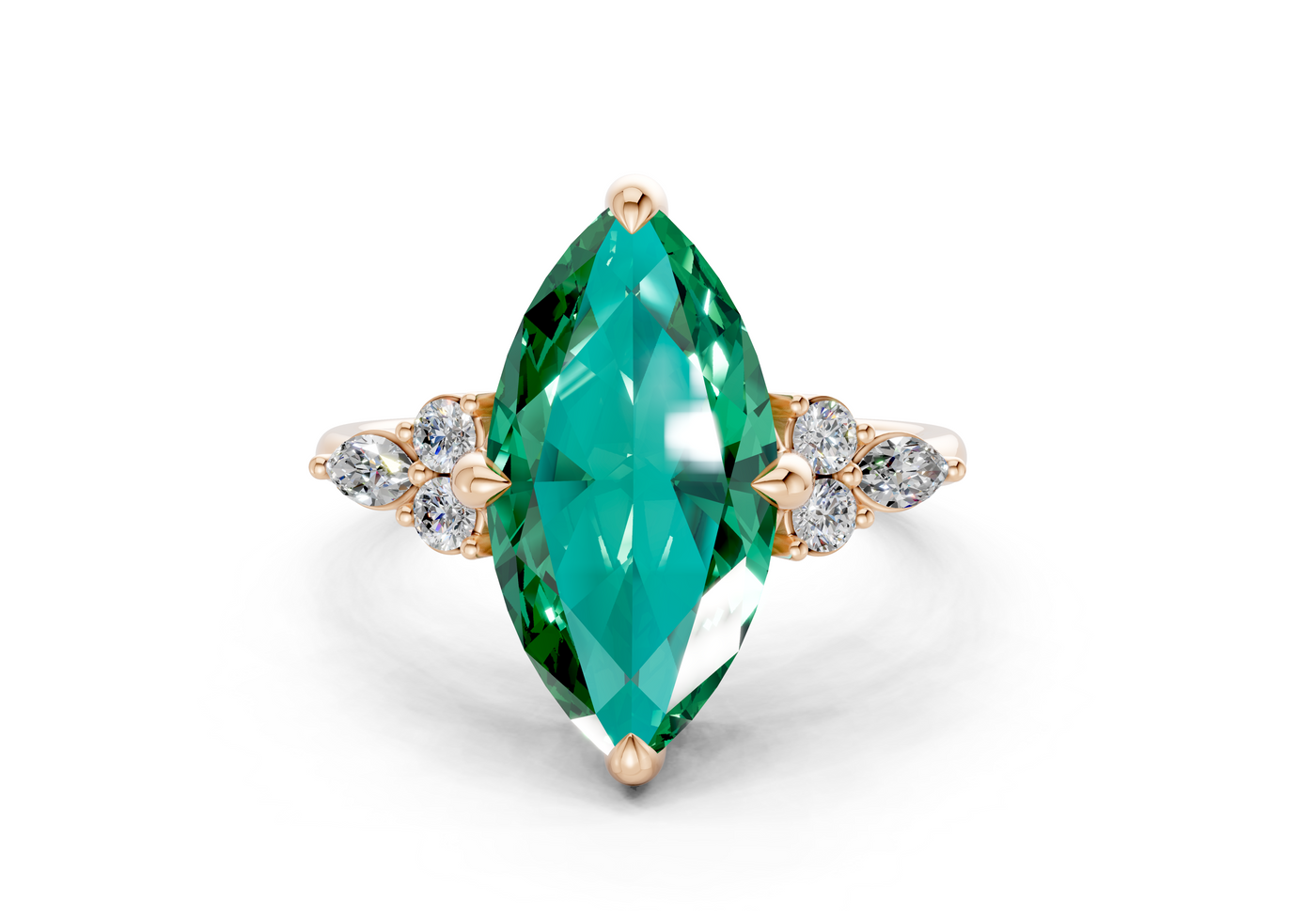 Lyra Emerald Gemstone Accent Marquise Cut 2mm Engagement Ring