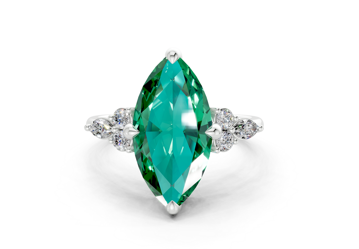 Lyra Emerald Gemstone Accent Marquise Cut 1.8mm Engagement Ring
