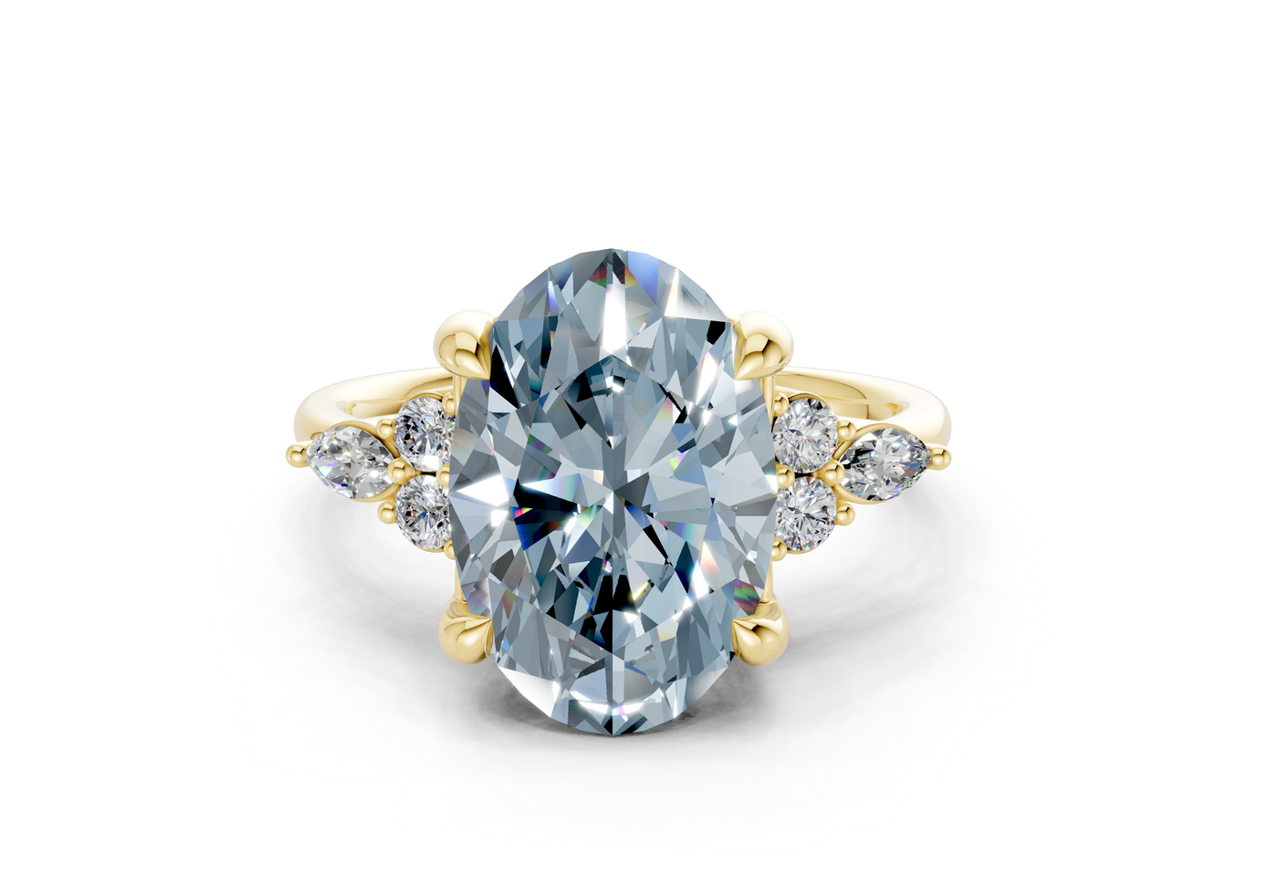 Lyra Blue Diamond Accent Oval Cut 2mm Engagement Ring