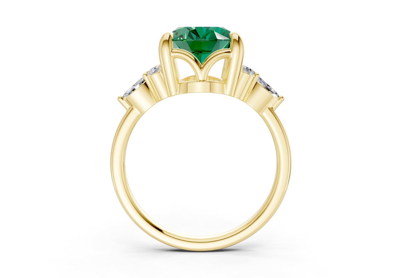Lyra Emerald Gemstone Accent Oval Cut 1.8mm Engagement Ring