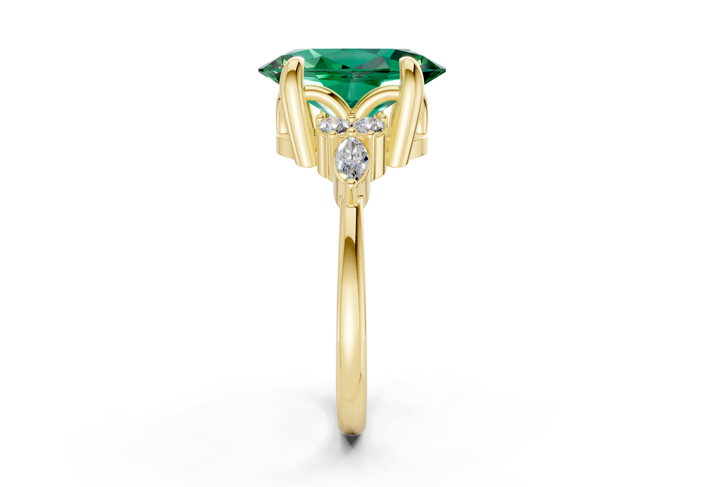 Lyra Emerald Gemstone Accent Oval Cut 1.8mm Engagement Ring
