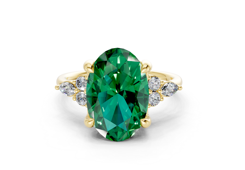Lyra Emerald Gemstone Accent Oval Cut 2.3mm Engagement Ring