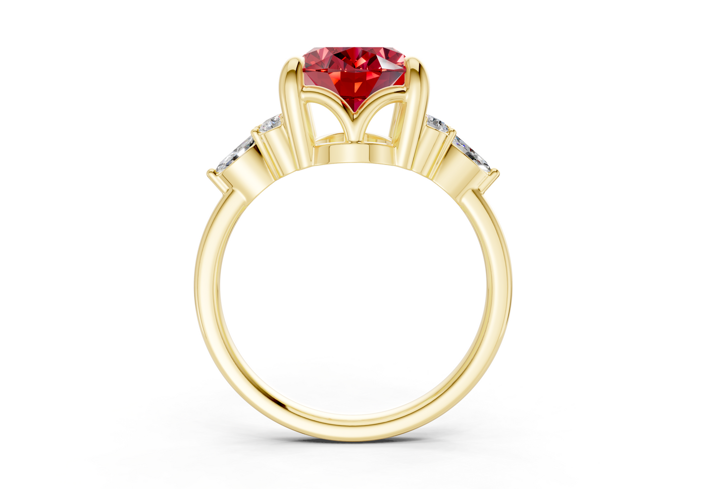 Lyra Ruby Gemstone Accent Oval Cut 1.8mm Engagement Ring